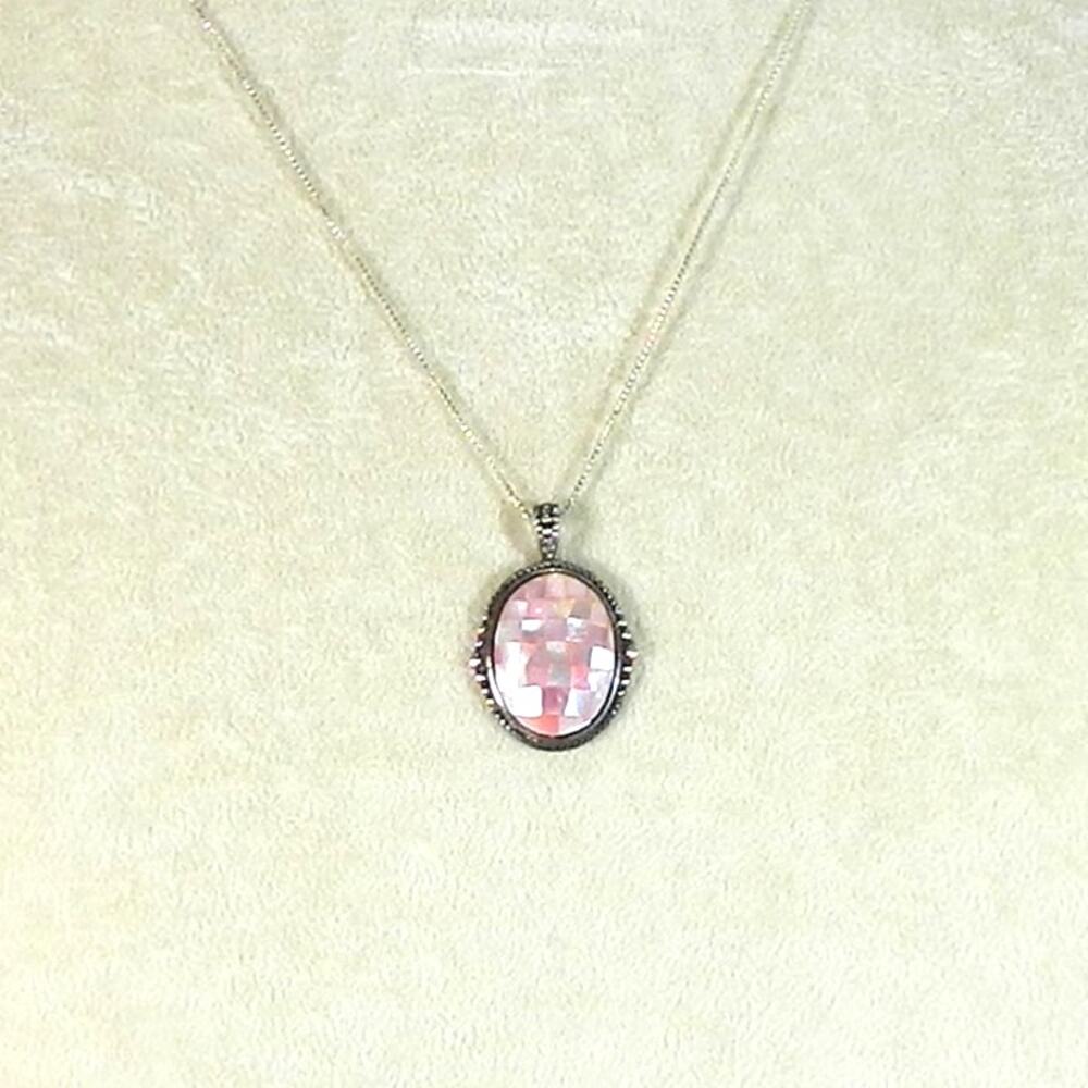 Mother Of Pearl Mosaic Pendant with chain stamped 925 signed BW
